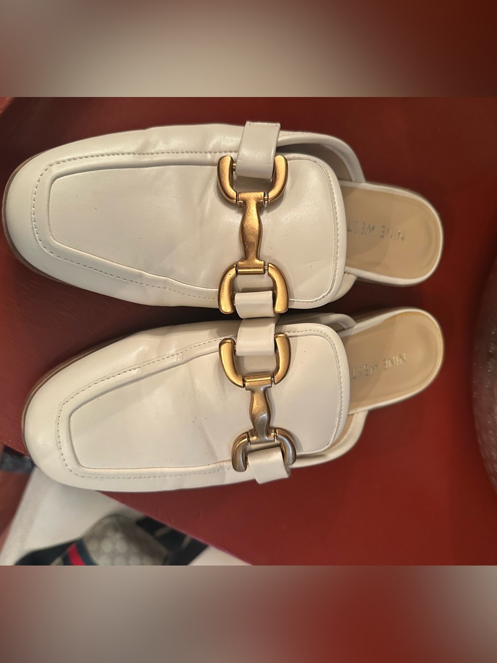 Cream Leather Slip-On Loafers with Gold Hardware